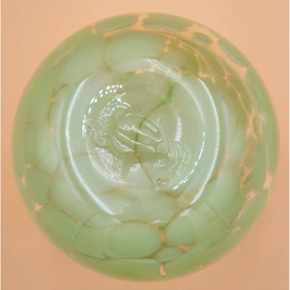 Green & Clear Art Glass Vase Hand Blown ~ Great Pontil Mark